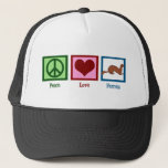 Peace Love Ferrets Trucker Hat<br><div class="desc">This cool ferret owner gift features a cute peace sign,  heart and pet ferret. Peace Love Ferrets gift.</div>