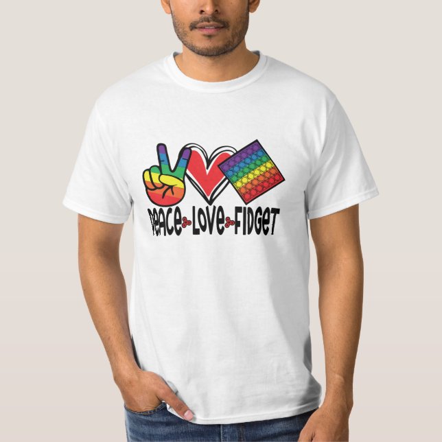Peace Love Fidget Pop It Popit Colourful Rainbow T-Shirt (Front)
