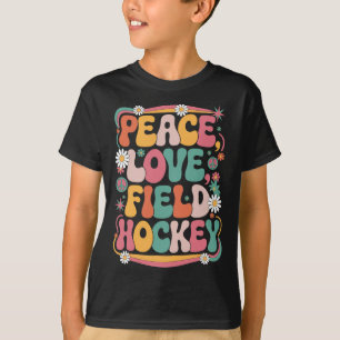 Peace Love Field Hockey 70s Hippie Retro Field Hoc T-Shirt