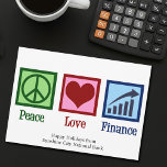 Peace Love Finance Customisable Bank Christmas Holiday Card<br><div class="desc">Peace Love Finance holiday cards. A cool custom financial advisor or planner card for a banker or money management who works with bank clients to manage their assets and finances. Cute customisable Christmas design for financial planning bankers in public,  corporate,  or personal finance.</div>