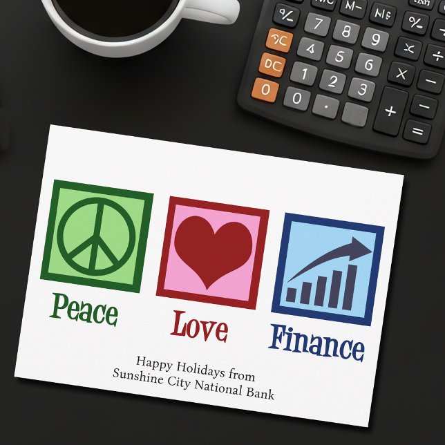 Peace Love Finance Customisable Bank Christmas Holiday Card (Creator Uploaded)