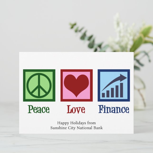 Peace Love Finance Customisable Bank Christmas Holiday Card (Standing Front)