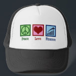 Peace Love Finance Trucker Hat<br><div class="desc">Peace Love Finance. A cool financial advisor or planner gift for a banker or money management who works with bank clients to manage their assets and finances. Cute design for financial planning bankers in public,  corporate,  or personal finance.</div>