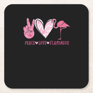 Peace Love Flamingo | Flamingo Lover Square Paper Coaster