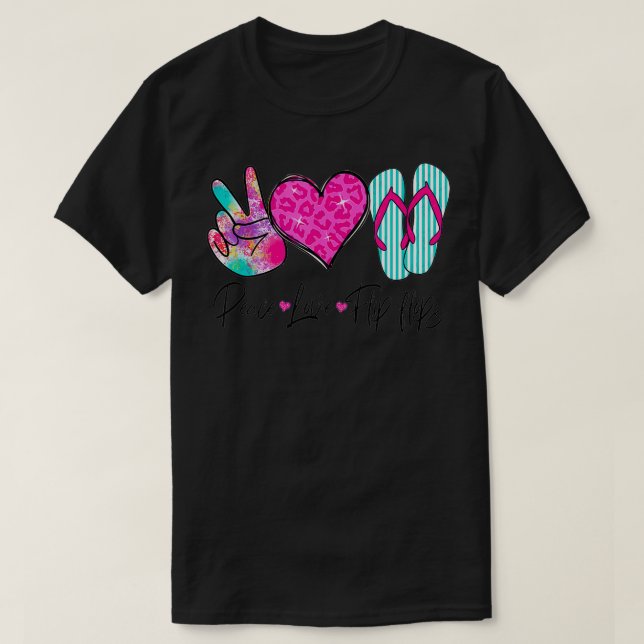 Peace Love Flip Flops Funny Hello Summer Vibes Bea T-Shirt (Design Front)