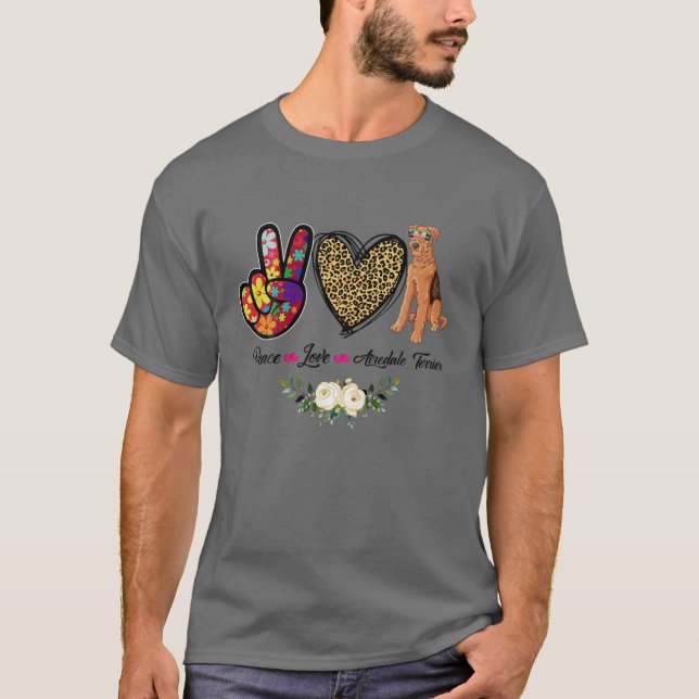 Peace Love Floral Airedale Terrier Mum Dog Mum Mot T-Shirt (Front)