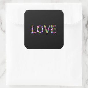 Peace & Love Floral Typography   Inspirational Col Square Sticker