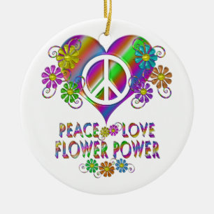 Peace Love Flower Power Ceramic Tree Decoration