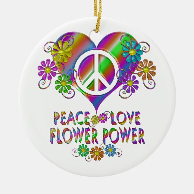 Peace Love Flower Power Ceramic Tree Decoration (Front)