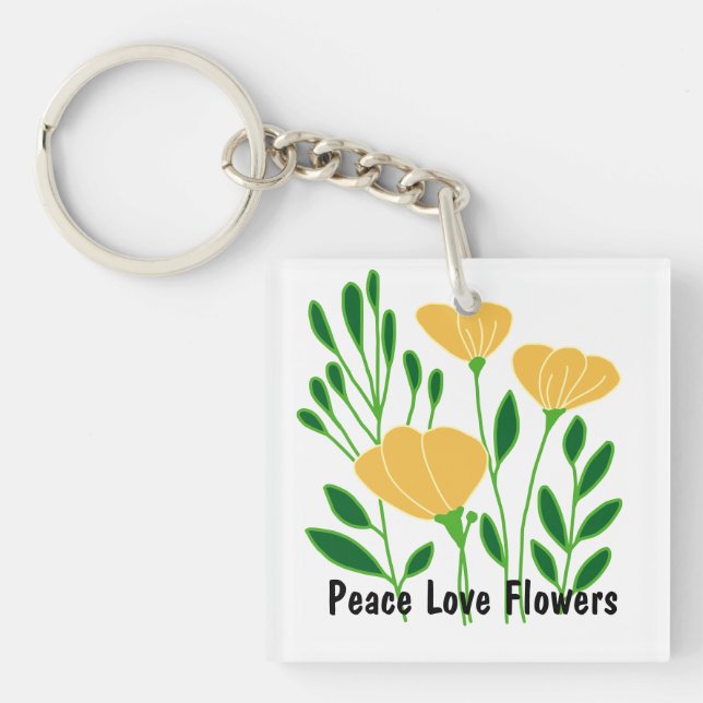 Peace Love Flowers Key Ring (Front)
