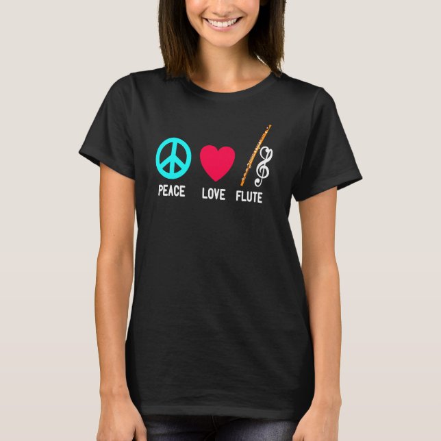 Peace Love Flute Player Music Retro Marching Band T-Shirt (Front)