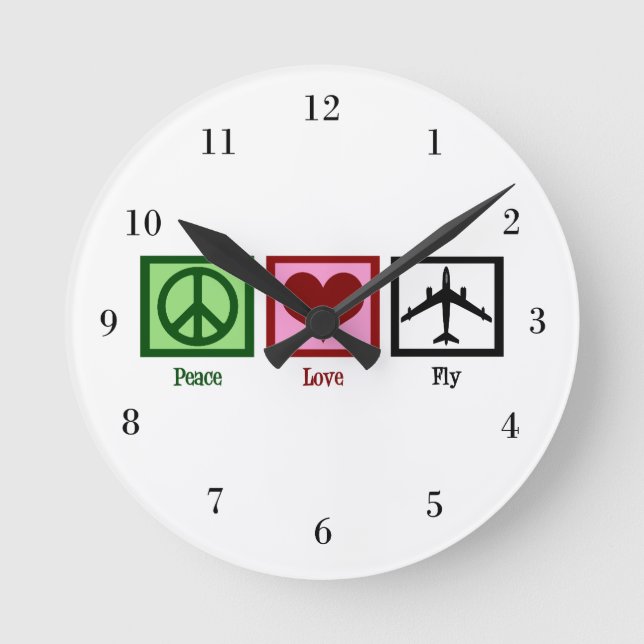 Peace Love Fly Round Clock (Front)