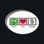 Peace Love Forensic Science Forensics Lab Car Magnet<br><div class="desc">Peace Love Forensics car magnet with a peace sign,  heart,  and a fingerprint for a detective working on crime scene investigation. Cool forensic scientist gift.</div>