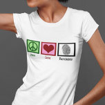 Peace Love Forensics T-Shirt<br><div class="desc">If you find forensic science fascinating,  this is the perfect design. It features a peace sign,  heart,  and fingerprint.</div>