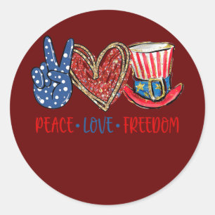 Peace Love Freedom America flag USA 4th of July Classic Round Sticker