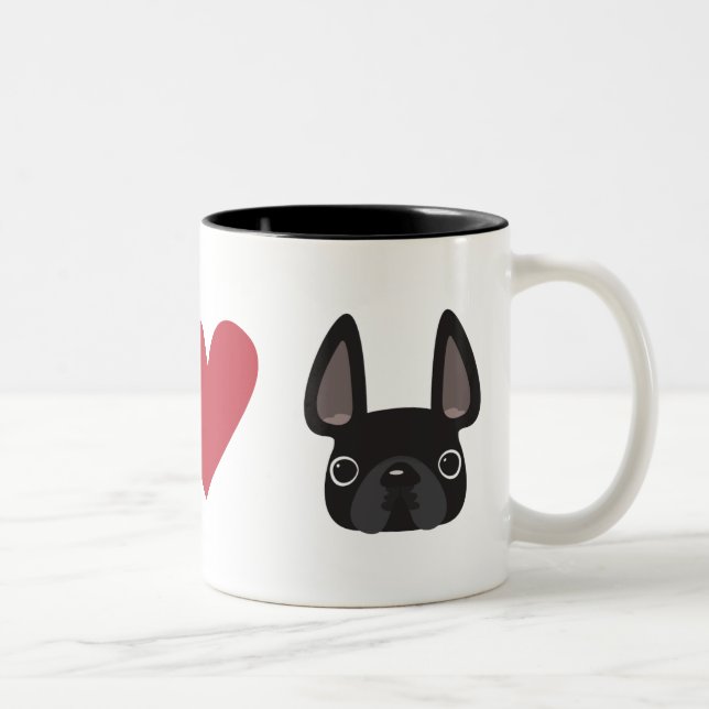 Peace Love French Bulldog - Black Two-Tone Coffee Mug (Right)