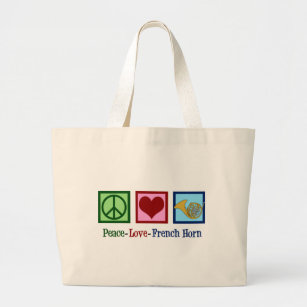 Peace Love French Horn Large Tote Bag