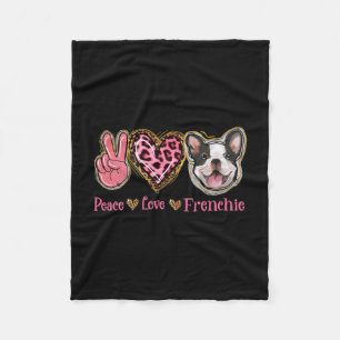 Peace Love Frenchie Fun Dog Mum Mothers Day Fleece Blanket