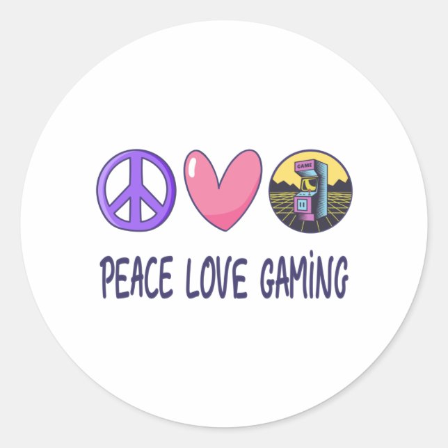 Peace Love Gaming Classic Round Sticker (Front)