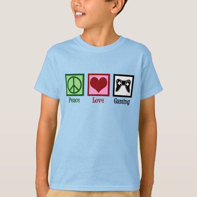 Peace Love Gaming Cute Video Game Player T-Shirt (Front)