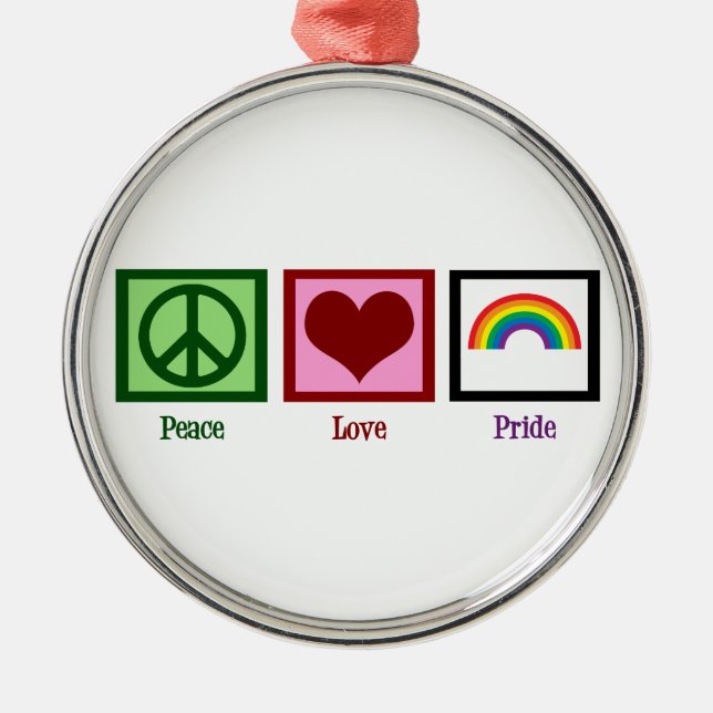 Peace Love Gay Pride Metal Tree Decoration (Front)