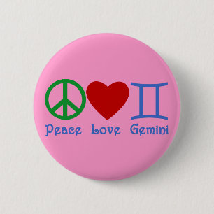 Peace Love Gemini Astrological Design 6 Cm Round Badge