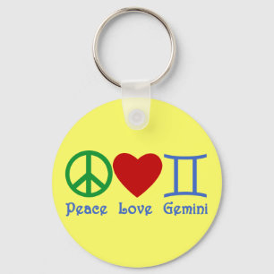Peace Love Gemini Astrological Design Key Ring