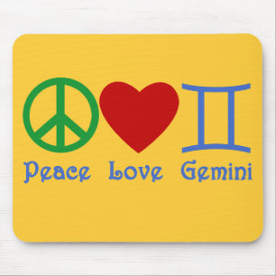 Peace Love Gemini Astrological Design Mouse Pad