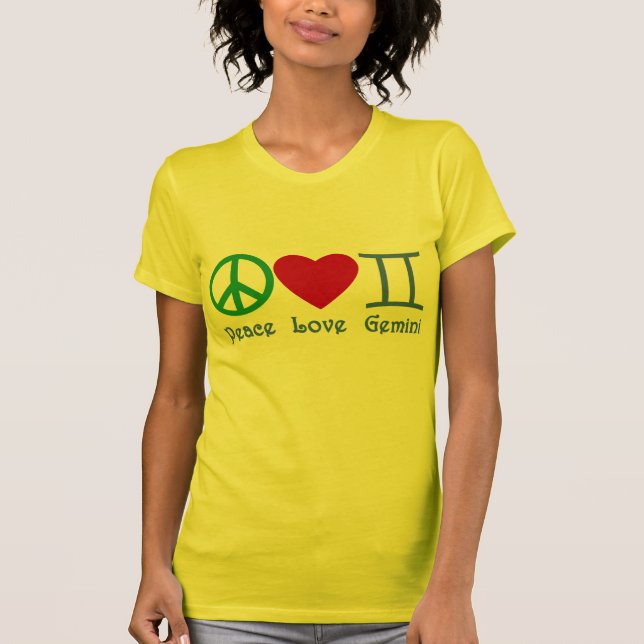 Peace Love Gemini Astrological Design T-Shirt (Front)
