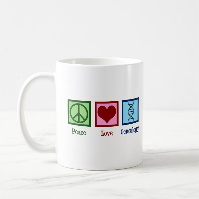 Peace Love Genealogy Coffee Mug (Left)