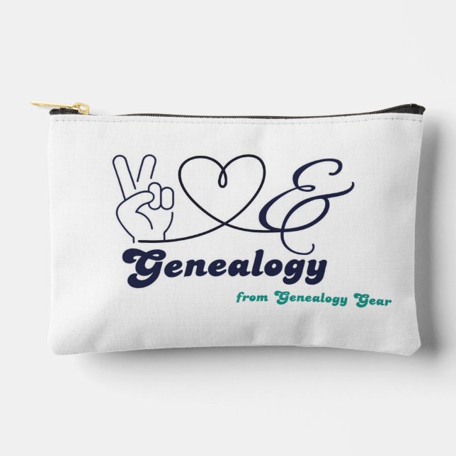 Peace, Love, & Genealogy - small pouch (Front)