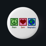 Peace Love Geography Teacher World Map 6 Cm Round Badge<br><div class="desc">A cool geography teacher Christmas gift featuring a cute peace sign,  heart,  and globe of the Earth.</div>