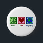 Peace Love Geography Teacher World Map 6 Cm Round Badge<br><div class="desc">A cool geography teacher Christmas gift featuring a cute peace sign,  heart,  and globe of the Earth.</div>