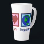 Peace Love Geography Teacher World Map Latte Mug<br><div class="desc">A cool geography teacher Christmas gift featuring a cute peace sign,  heart,  and globe of the Earth.</div>