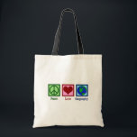 Peace Love Geography Teacher World Map Tote Bag<br><div class="desc">A cool geography teacher Christmas gift featuring a cute peace sign,  heart,  and globe of the Earth.</div>