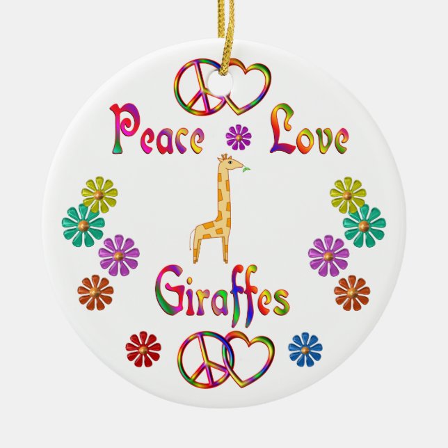 PEACE LOVE GIRAFFES CERAMIC TREE DECORATION (Front)