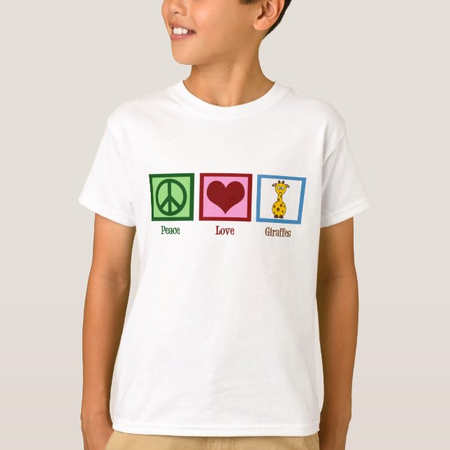 Peace Love Giraffes Cute Giraffe Kids T-Shirt (Front)