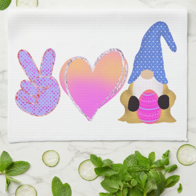 Peace Love Gnome | Cute Easter Pastel Sublimation Tea Towel (Folded)