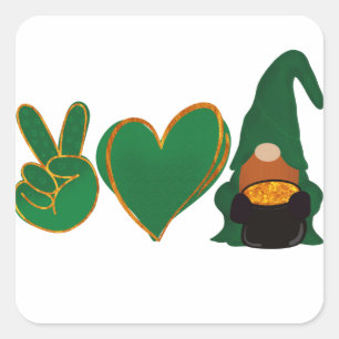 Peace Love Gnome St Patrick's Day Sublimation Square Sticker