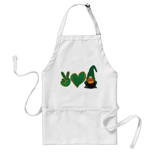 Peace Love Gnome | St Patrick's Day Sublimation Standard Apron (Front)