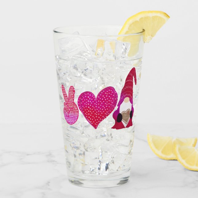 Peace Love Gnome | Valentine Day Sublimation Glass (Back Ice)
