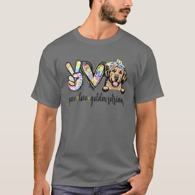 Peace Love Golden-Retriever Funny Dog Mum Mother's T-Shirt (Front)