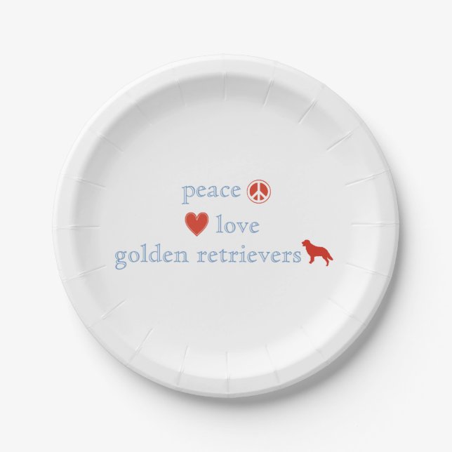 Peace Love Golden Retrievers Paper Party Plates (Front)