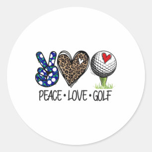 Peace Love Golf Funny Leopard Heart Golf Lovers Classic Round Sticker