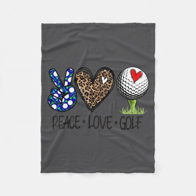 Peace Love Golf Funny Leopard Heart Golf Lovers  Fleece Blanket (Front)