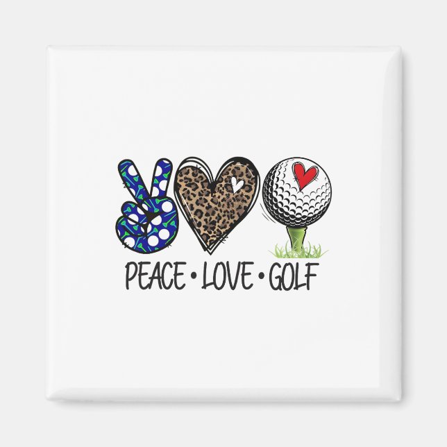 Peace Love Golf Funny Leopard Heart Golf Lovers  Magnet (Front)