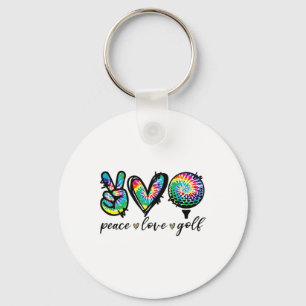 Peace Love Golf Player Tie Dye Golf Lovers Funny Key Ring