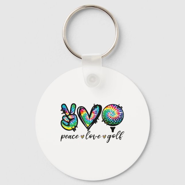 Peace Love Golf Player Tie Dye Golf Lovers Funny  Key Ring (Front)