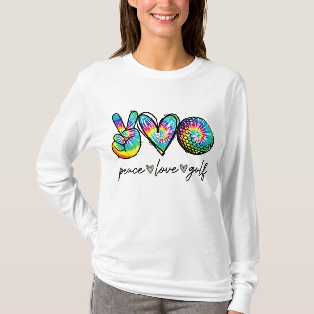 Peace Love Golf Tie Dye Cute Golf Lovers T-Shirt (Front)