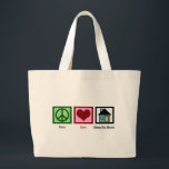Peace Love Green Box Homes Large Tote Bag<br><div class="desc">Peace sign,  a heart,  and  a house for Green Box Homes.</div>